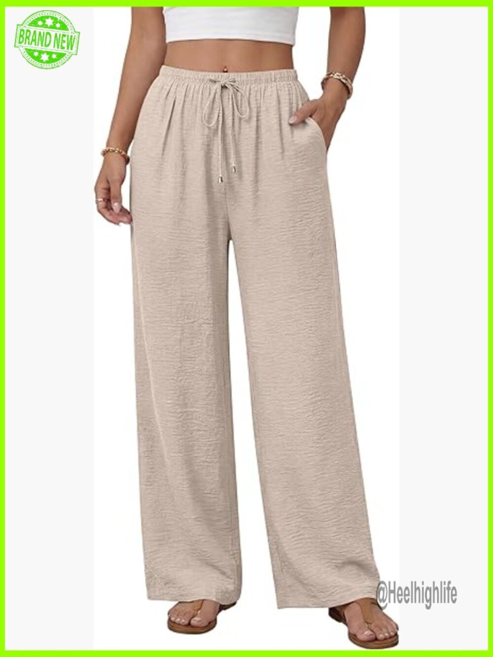 Wide Leg Palazzo Pants with Drawstring High Waisted Flowy Trousers